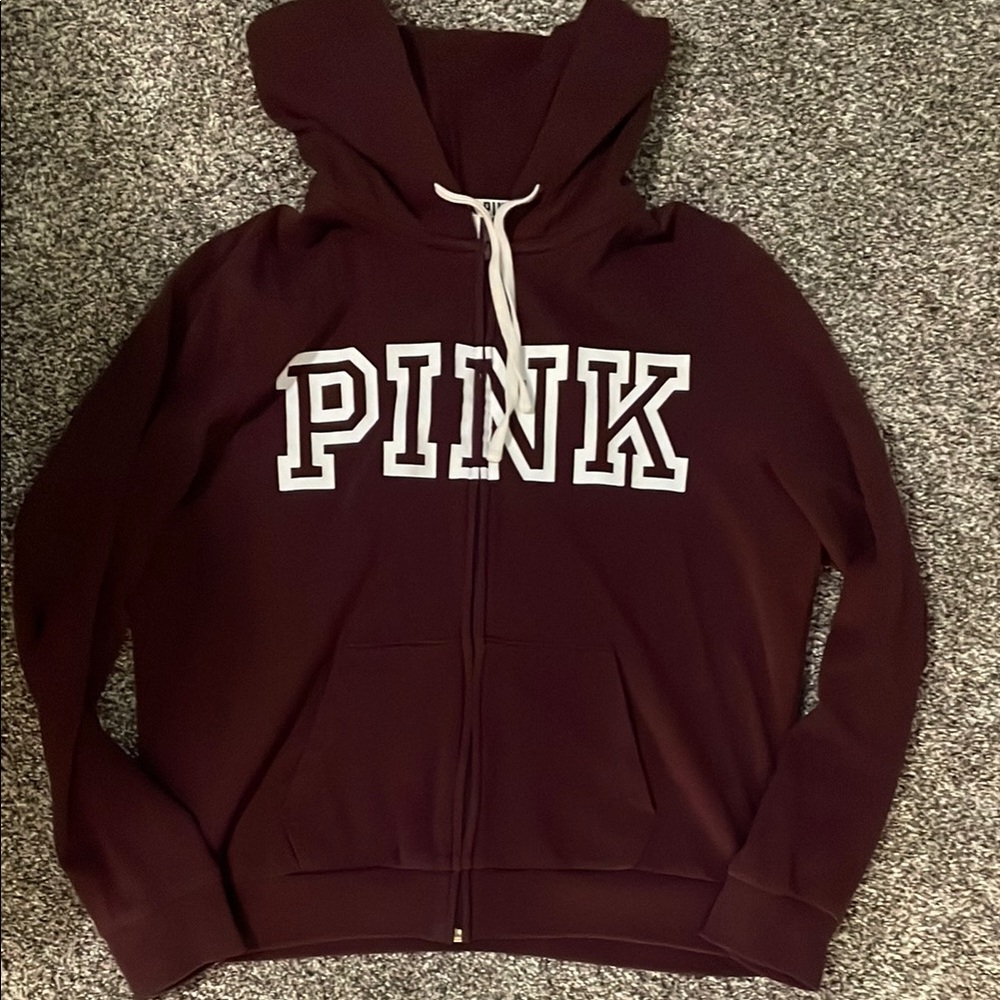 Victoria’s Secret Maroon Zip Up Hoodie with PINK Logo